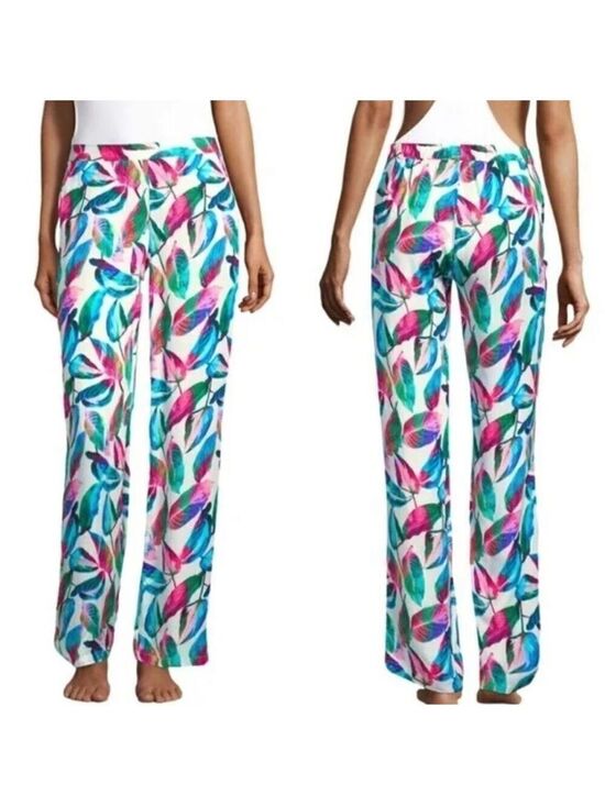 Onia Pants - Onia Mila Multicolor Leaf Print High Waist Wide Leg Pants
